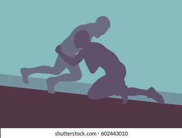 Wrestling active men fight action greek roman sport silhouette vector abstract background