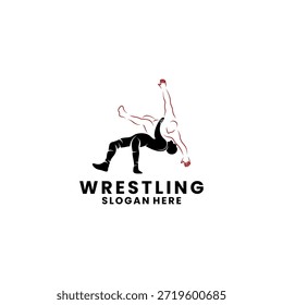 Plantilla de Vector de diseño de logotipo de atleta de lucha libre. Vector de diseño de logotipo de icono de deporte de lucha libre