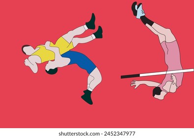 wrestling and athletic pole vault sports illustration