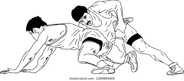 "Wrestling Battle in Progress Drawing"
"Freestyle Wrestling Match Sketch"
"Wrestling Championship Illustration"