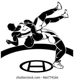 Wrestling black vector illustration isolated on a white or transparent background.  Two athletes compete. Capture. Training