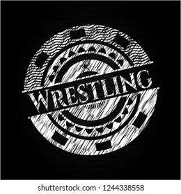 Wrestling chalkboard emblem written on a blackboard