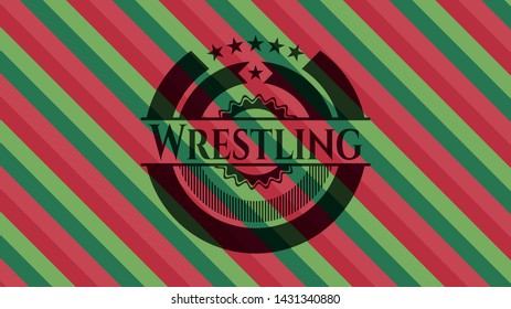 Wrestling christmas colors style badge. Vector Illustration. Detailed.