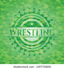 Wrestling green mosaic emblem. Vector Illustration. Detailed.