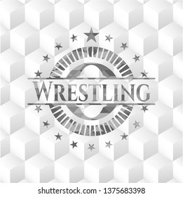 Wrestling grey emblem with cube white background