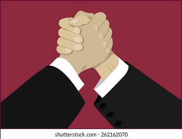 Wrestling hands in suits. Vector illustration.