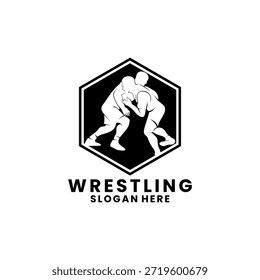 Lucha con la Plantilla de Vector del diseño del logotipo del hexágono, icono del logotipo de la lucha libre