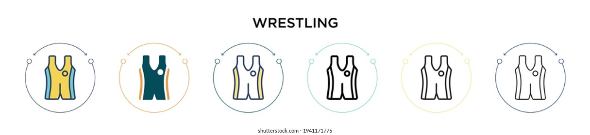 Wrestling icon in filled, thin line, outline and stroke style. Vector illustration of two colored and black wrestling vector icons designs can be used for mobile, ui, web