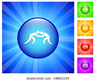 Wrestling Icon on Round Button with Blue Glow