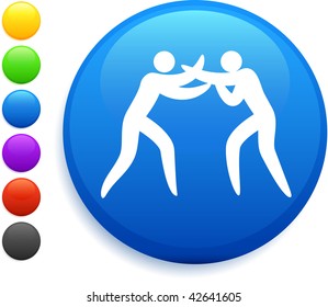 wrestling icon on round internet button original vector illustration 6 color versions included