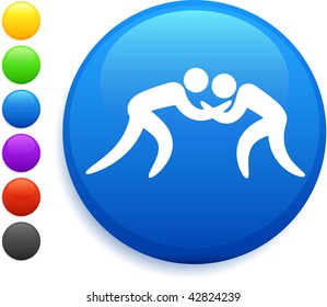 wrestling icon on round internet button original vector illustration 6 color versions included