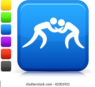 Wrestling icon on square internet button Six color options included.