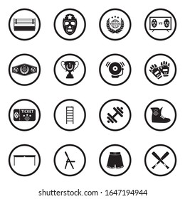 Wrestling Icons. Black Flat Design In Circle. Vector Illustration.