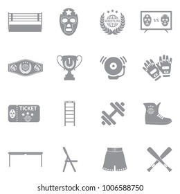 Wrestling Icons. Gray Flat Design. Vector Illustration. 