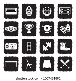 Wrestling Icons. Grunge Black Flat Design. Vector Illustration. 