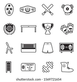 Wrestling Icons. Line With Fill Design. Vector Illustration.