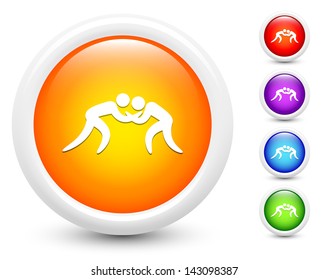 Wrestling Icons on Round Button Collection Original Illustration