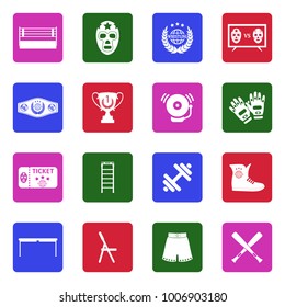 Wrestling Icons. White Flat Design In Square. Vector Illustration. 