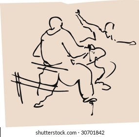 Wrestling. Ink drawing