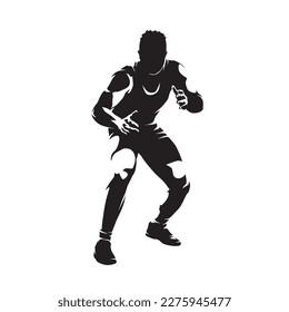 Wrestling, isolated vector silhouette of male wrestler, front view. Strong man. Greco roman wrestling