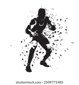 Wrestling, isolated vector silhouette of male wrestler, front view. Strong man. Greco roman wrestling