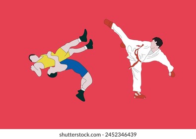 wrestling and karate sports illustration