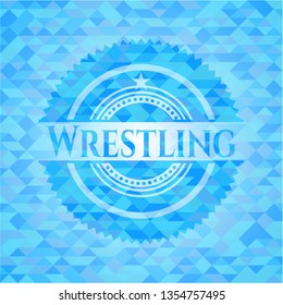 Wrestling light blue mosaic emblem