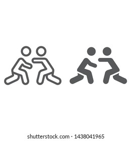 Wrestling line and glyph icon, sport and combat, wrestlers fighting sign, vector graphics, a linear pattern on a white background, eps 10.