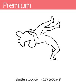 Wrestling line icon, sport and combat, wrestlers fighting sign, vector graphics, a linear pattern on a white background, eps 10, premium.