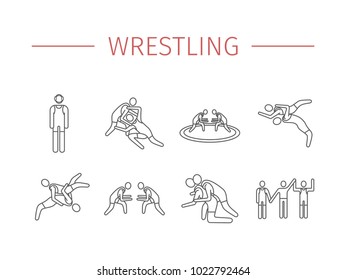 Wrestling line icons. Greco-Roman. Vector sports signs.