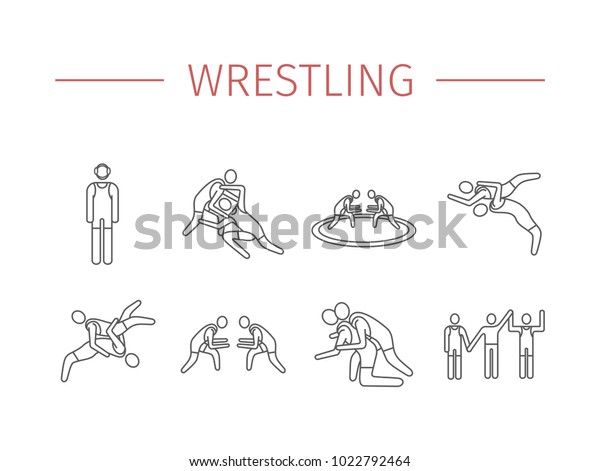 Wrestling\
line icons. Greco-Roman. Vector sports\
signs.