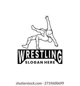 Plantilla de Vector de diseño de logotipo de línea de lucha libre. Icono de diseño de logotipo deportivo
