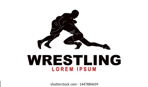 Wrestling logo template, Wrestling Sport Silhouette logo template