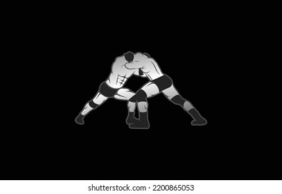 Wrestling Logo Template, Wrestling Sport Silhouette Logo With Black Background