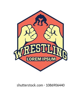 wrestling logo with text space for your slogan / tag line, vector illustration