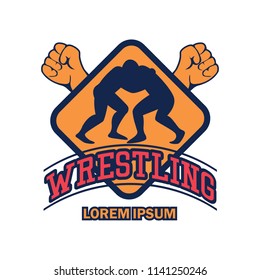 wrestling logo with text space for your slogan / tag line, vector illustration