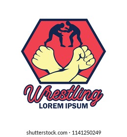 wrestling logo with text space for your slogan / tag line, vector illustration