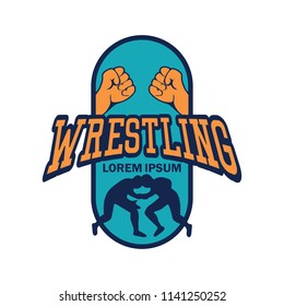 wrestling logo with text space for your slogan / tag line, vector illustration