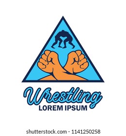 wrestling logo with text space for your slogan / tag line, vector illustration