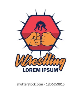 wrestling logo with text space for your slogan / tag line, vector illustration