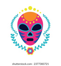 wrestling mask and flowers vector isolated