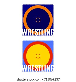 Wrestling mat logotypes. Sport theme vector illustration. Template for your print, gym, t-shirt, stickers, banner, tag, emblem, sign, team apparel, logo and some business or art works