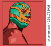 Wrestling match, Mexican wrestler with mask on. Mexican man costume for traditional folk sport entertainment and wrestling vector illustration. Lucha Libre characters. Mexican fighters in Mask.