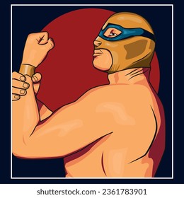 Ringkampf, mexikanischer Ringer mit Maske auf. mexikanische Herrenkostüme für traditionelle Volksportunterhaltung und Ringvektorgrafik. Charaktere von Lucha Libre. Mexikanische Kämpfer in Maske.