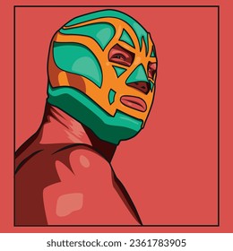 Pelea, luchador mexicano con máscara. Disfraz de hombre mexicano para el entretenimiento tradicional del deporte folclórico y lucha libre de ilustraciones vectoriales. Personajes de Lucha Libre. Combatientes mexicanos en Máscara.