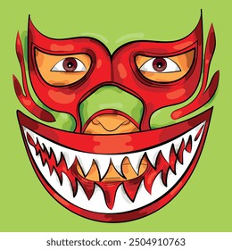 Wrestling match, Mexican wrestler with mask on. Mexican man costume for traditional folk sport entertainment and wrestling vector illustration. Lucha Libre characters. Mexican fighters in Mask.
