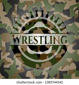 Wrestling on camouflage texture. Vector Illustration. Detailed.