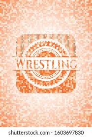 Wrestling orange mosaic emblem. Vector Illustration. Detailed.