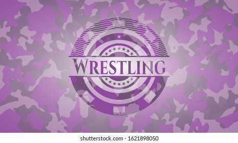 Wrestling pink on camouflage pattern. Vector Illustration. Detailed.