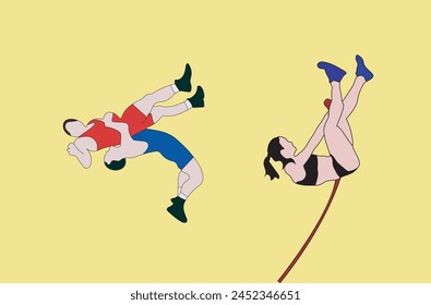 ilustración deportiva de lucha libre y salto con pértiga